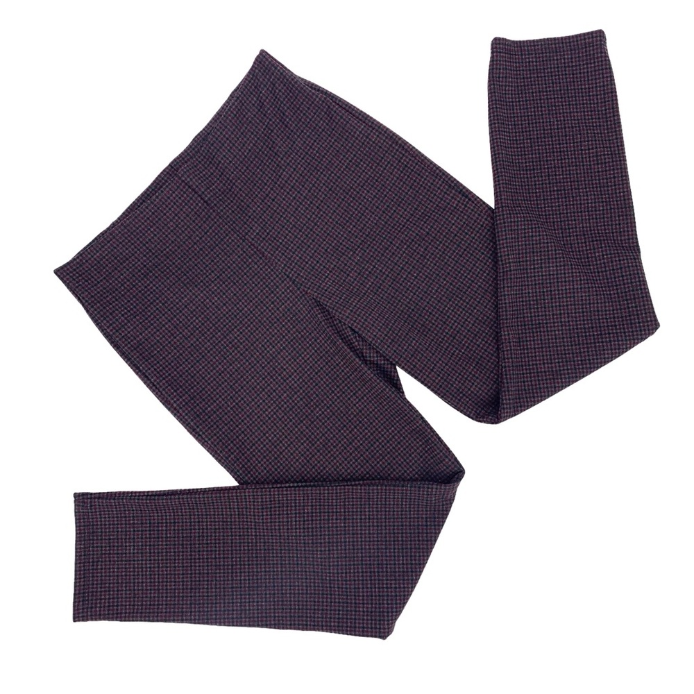 Zoe Grey, Black, and Burgundy Plaid Pull-On Slim Fit Ankle Pants, Small